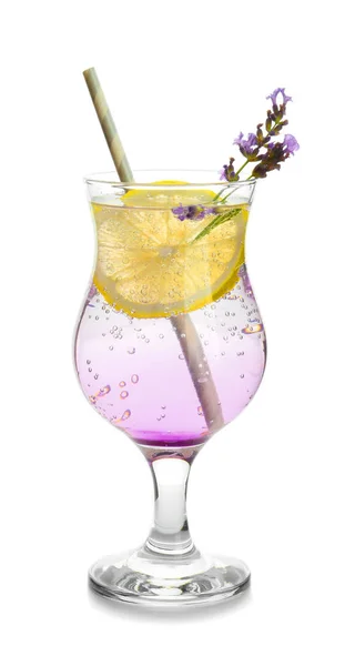 Glass Fresh Lavender Lemonade White Background — Stock Photo, Image