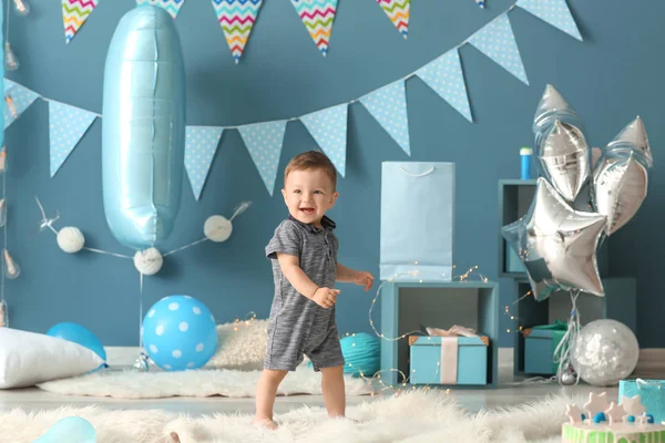 Cute Little Boy Room Decorated Birthday Party — Stock Photo, Image