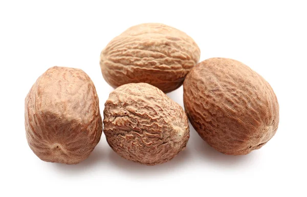 Nutmegs Білому Тлі — стокове фото