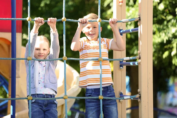 Cute Little Children Having Fun Outdoors Playground — Stock Photo, Image