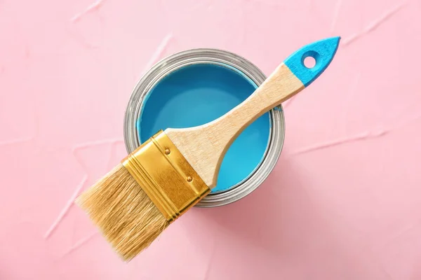 Can Blue Paint Brush Color Background — Stock Photo, Image