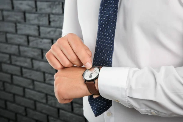 Businessman Looking His Watch Closeup Time Management Concept — Stock Photo, Image