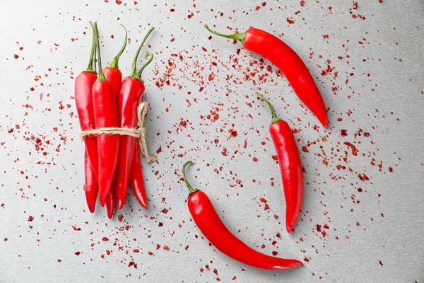 Fresh Dry Chili Peppers Grey Background — Stock Photo, Image