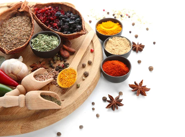 Composition Different Dry Spices White Background — Stock Photo, Image