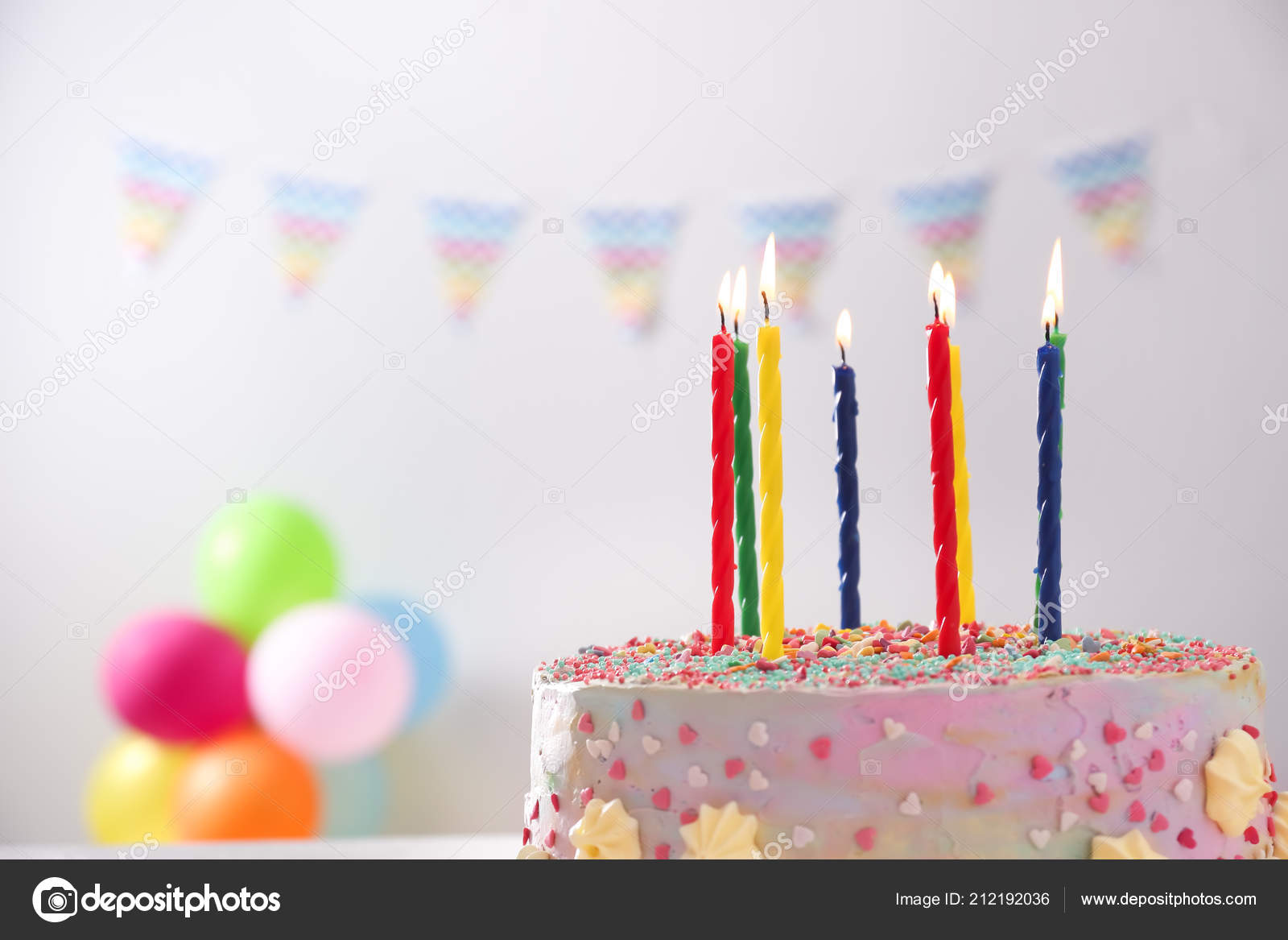 Beautiful Tasty Birthday Cake Candles Blurred Background Stock Photo by  ©serezniy 212192036