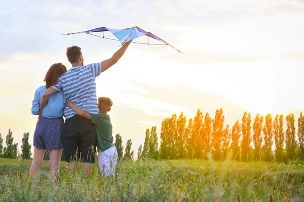 Happy Family Flying Kite Outdoors — Stock Photo, Image