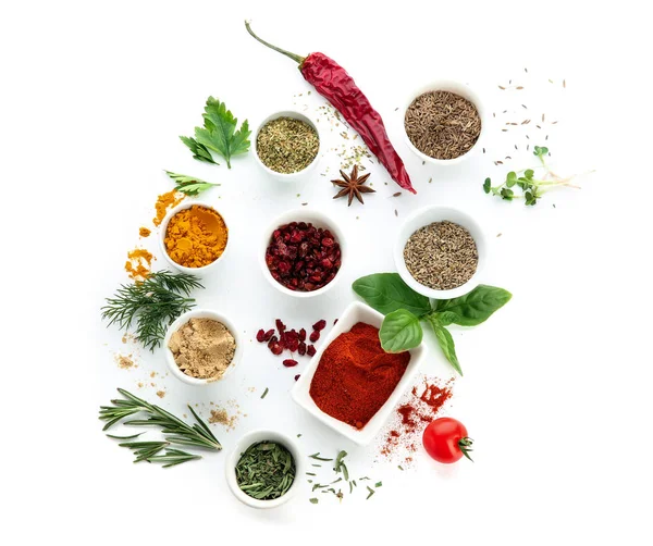 Composition Different Spices White Background — Stock Photo, Image