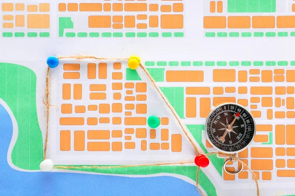 City Map Pushpins Compass Travel Planning — Stock Photo, Image