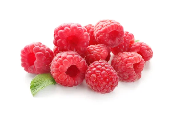 Delicious Fresh Ripe Raspberries White Background — Stock Photo, Image