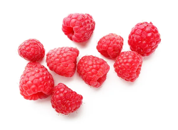 Delicious Fresh Ripe Raspberries White Background — Stock Photo, Image