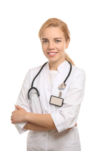 Young Beautiful Doctor White Background — Stock Photo, Image