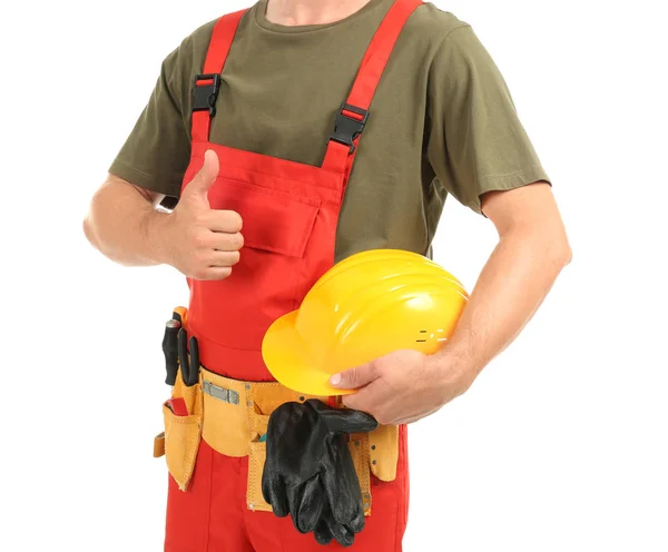 Electrician Showing Thumb Gesture White Background — Stock Photo, Image