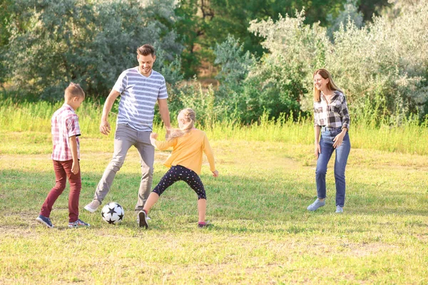 Family Playing Football Park Summer Day — Stock Photo, Image