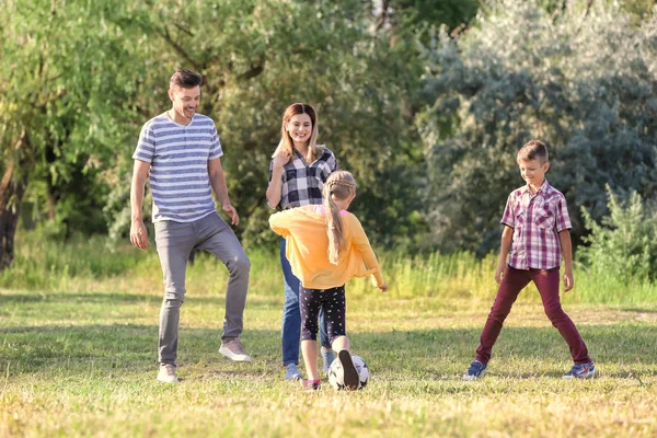 夏天在公园的家庭踢足球 — 图库照片
