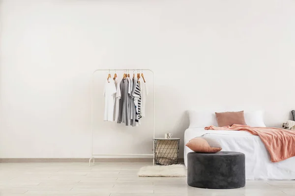 Stylish Furniture Big Bed Light Wall — Stock Photo, Image
