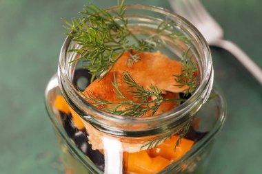 Cam, closeup lezzetli sebze salatası