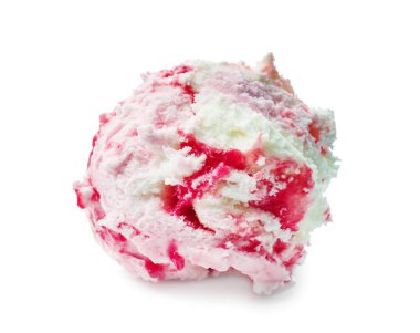Beyaz arka plan üzerinde tatlı reçelli lezzetli ahududu Ice cream