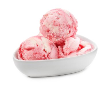 Lezzetli ahududu-dondurma ile beyaz arka plan üzerinde kase