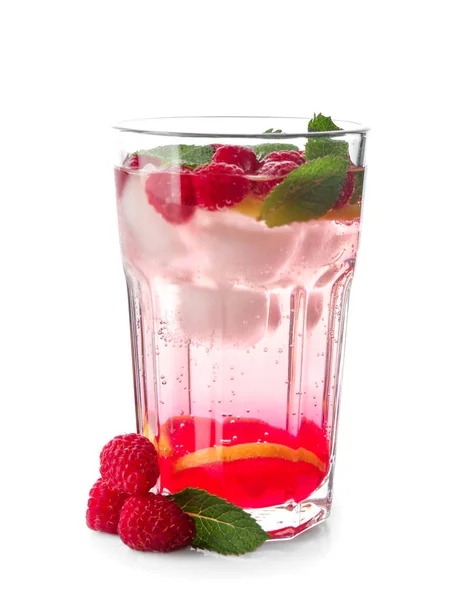 Glass Fresh Raspberry Mojito White Background — Stock Photo, Image