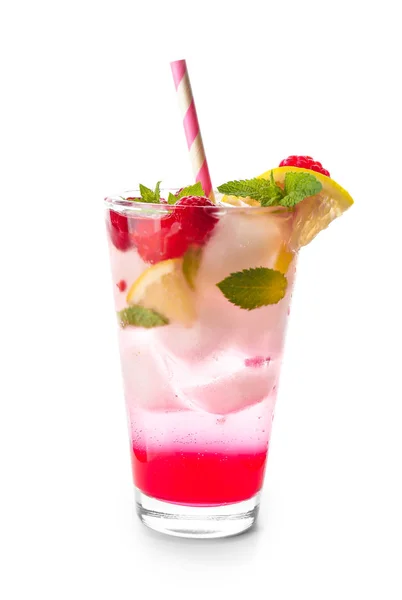 Glass Fresh Raspberry Mojito White Background — Stock Photo, Image