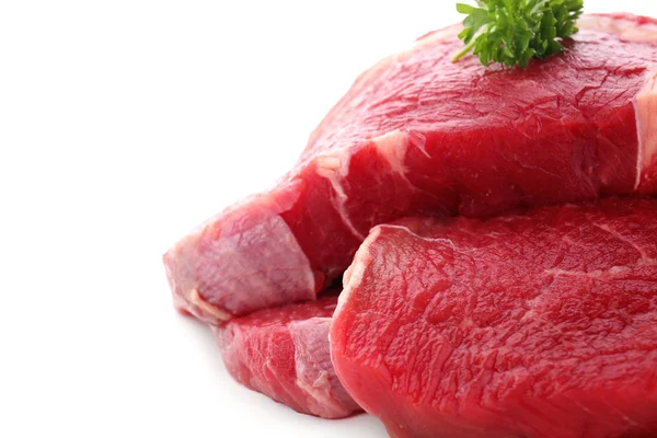 Fresh Raw Meat Parsley White Background — Stock Photo, Image
