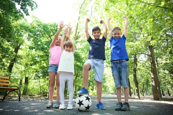 Cute Little Children Soccer Ball Park — Stock Photo, Image