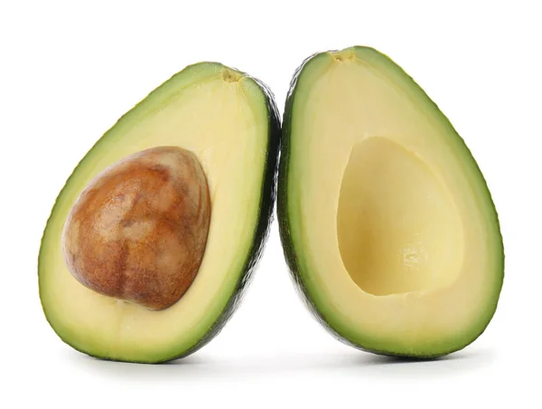 Helften Van Rijpe Avocado Witte Achtergrond — Stockfoto