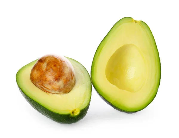 Helften Van Rijpe Avocado Witte Achtergrond — Stockfoto