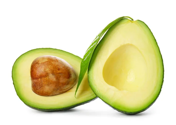 Helften Van Rijpe Avocado Witte Achtergrond — Stockfoto