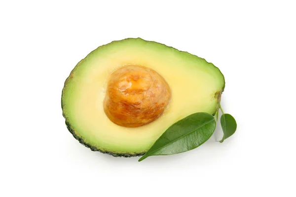 Half Ripe Avocado Leaf White Background — Stock Photo, Image