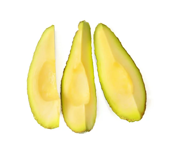 Snijwonden Van Rijpe Avocado Witte Achtergrond — Stockfoto