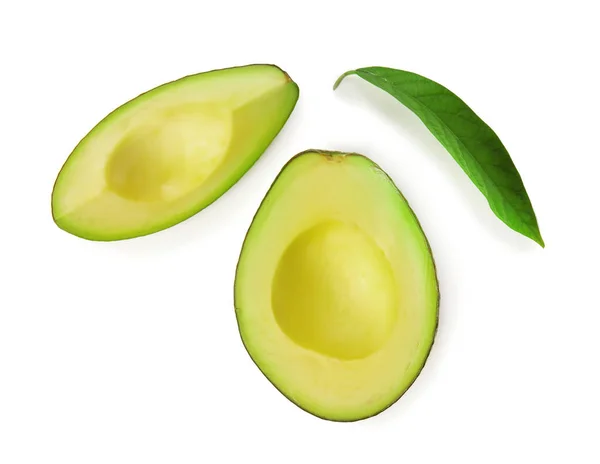 Ripe Gesneden Avocado Witte Achtergrond — Stockfoto