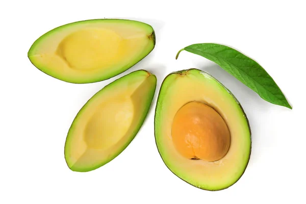 Ripe Gesneden Avocado Witte Achtergrond — Stockfoto