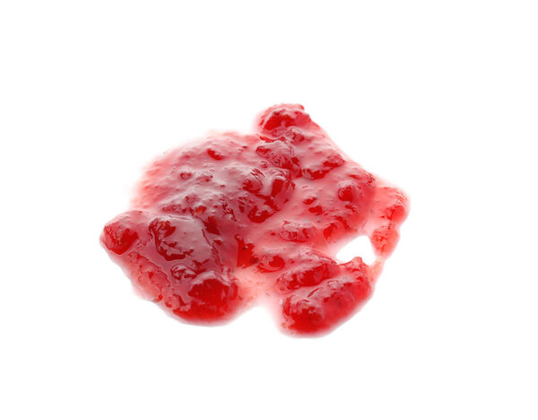 Sweet raspberry jam on white background