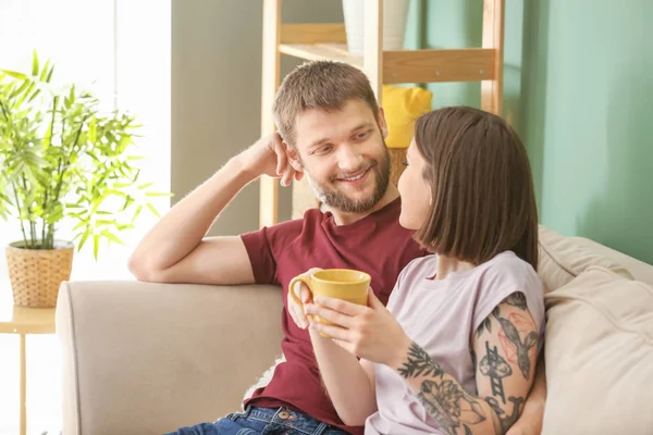 Happy Lovely Couple Resting Home — Stock Photo, Image