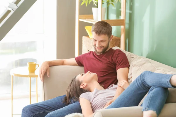 Happy Lovely Couple Resting Home — Stock Photo, Image