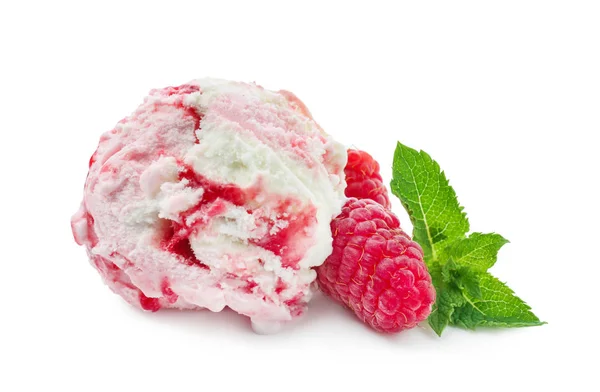 Chutné Malinová Zmrzlina Bílém Pozadí — Stock fotografie