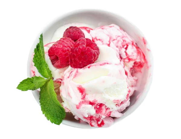 Bowl Tasty Raspberry Ice Cream White Background — Stock Photo, Image