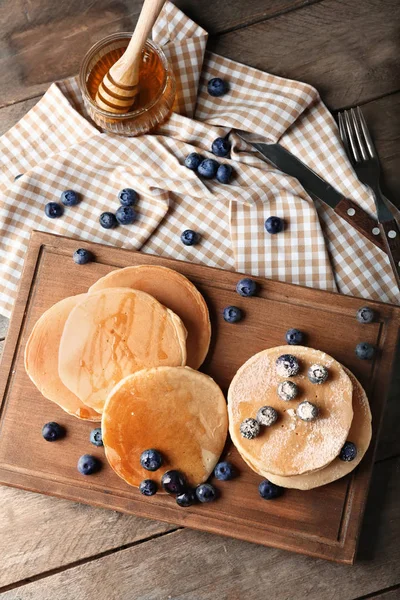 Composition Delicious Pancakes Wooden Table — Stock Photo, Image