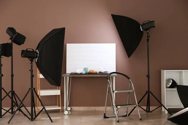 Interior Modern Photo Studio Professional Equipment Table — Stock Photo, Image