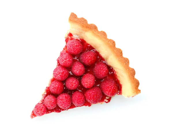 Piece Tasty Homemade Raspberry Pie White Background — Stock Photo, Image