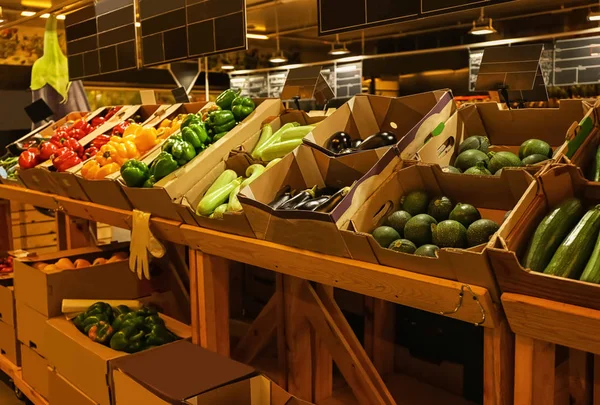 Different Tasty Vegetables Boxes Market — Stock Photo, Image