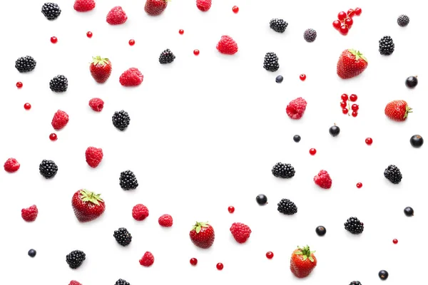 Delicious Ripe Berries White Background Top View — Stock Photo, Image