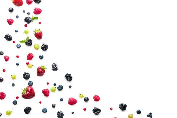 Delicious Ripe Berries White Background Top View — Stock Photo, Image