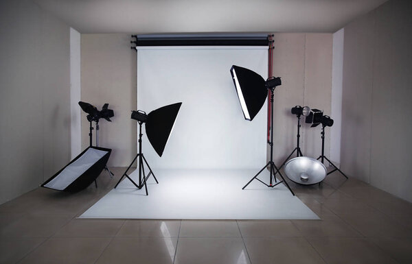 Modern photo studio with professional equipment