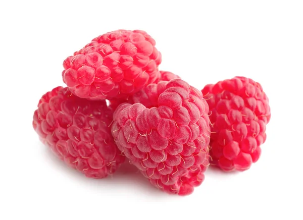 Framboises Mûres Sucrées Sur Fond Blanc — Photo