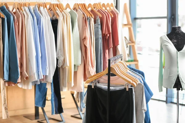 Kadın Giysileri Modern Mağaza Ile Raflar — Stok fotoğraf