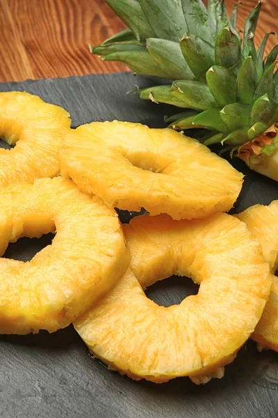 Canned Pineapple Rings Slate Plate — Stock Photo, Image