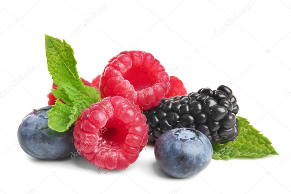 Different ripe berries on white background