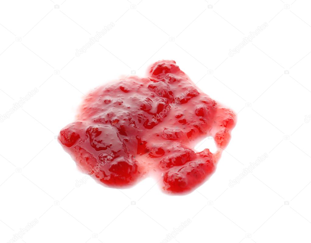 Sweet raspberry jam on white background